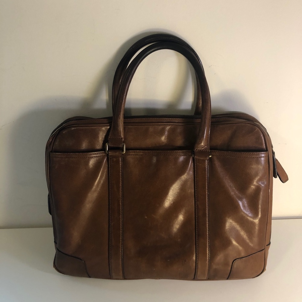 Coach Bleecker Double Zip Fawn Leather Briefcase Tote